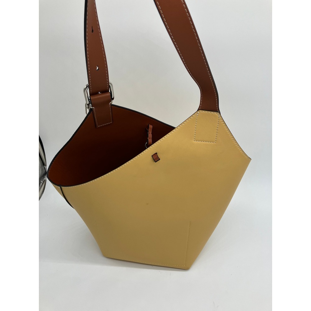 Bolvaint Paris Yellow Brown Leather Bucket Shoulder Bag Canvas Set 2 Piece NWOT